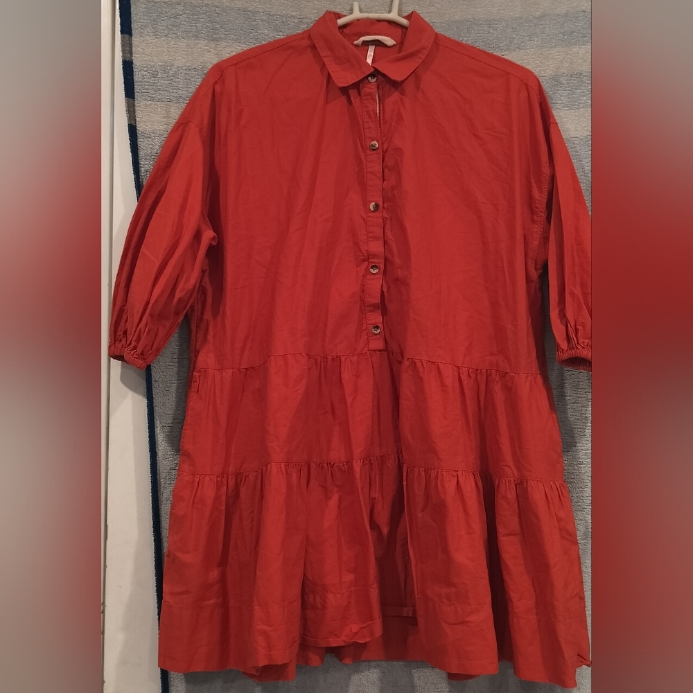 Free People Red Button-Up Women's Dress